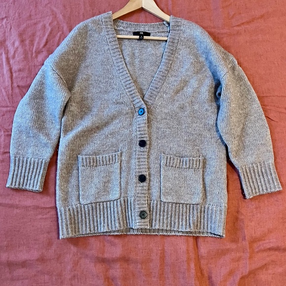 Banana Republic Phoebe Wool Cotton Relaxed Boyfriend Cardigan Taupe Heather S - Picture 2 of 6